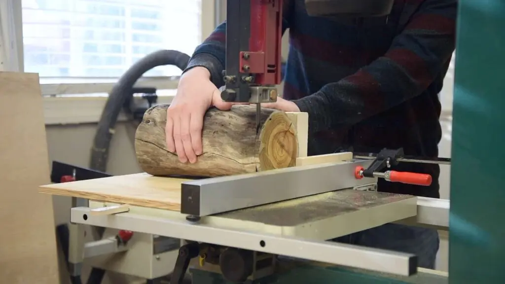 shop jig for cutting slices of a tree limb