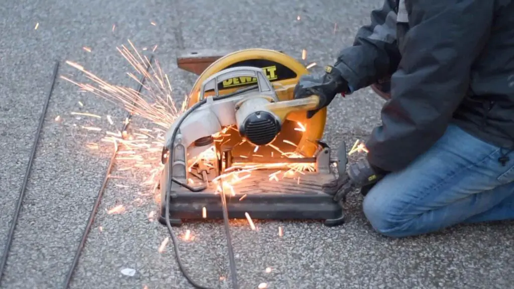 cutting metal bars on the chop saw